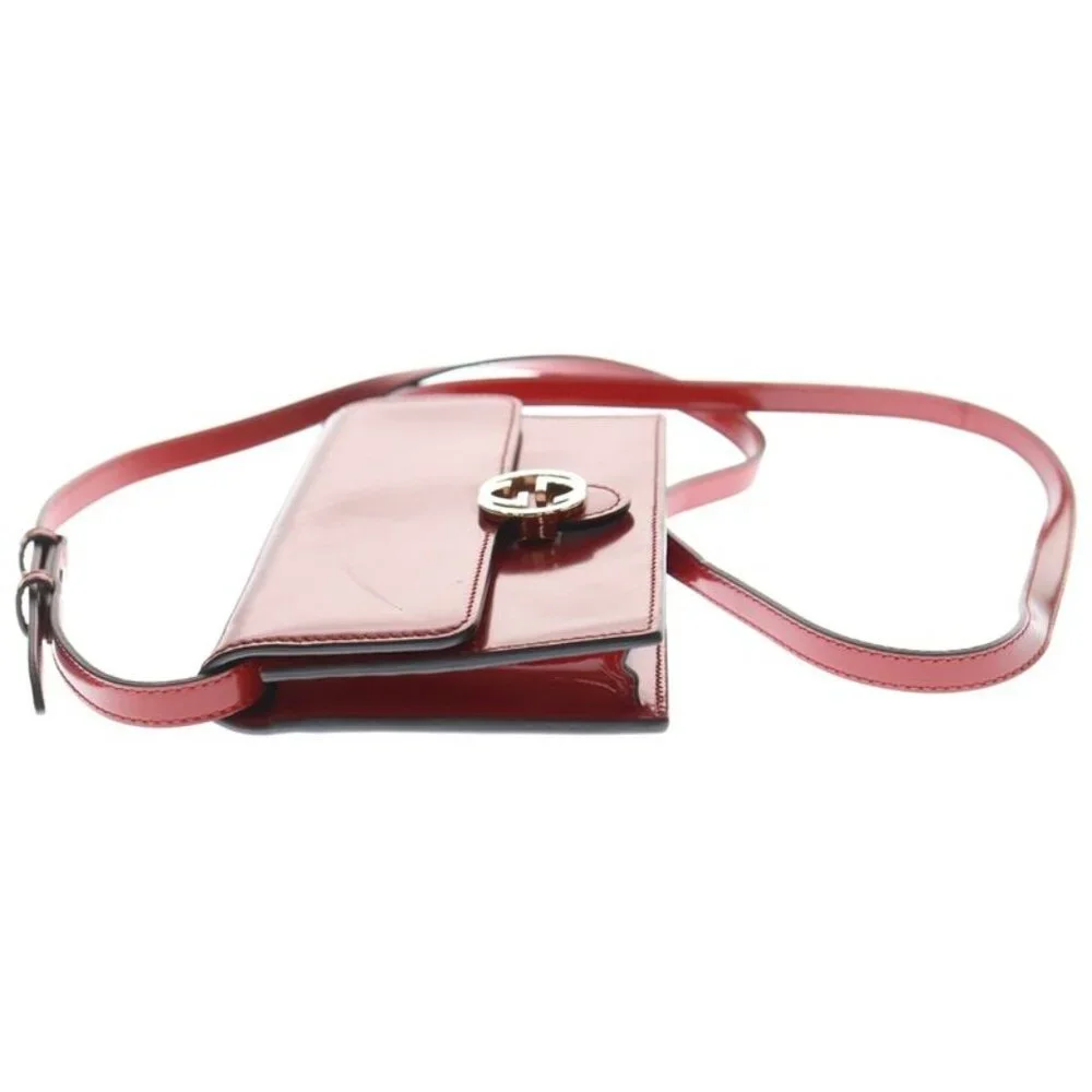 Gucci Interlocking Patent Leather Shoulder Wallet Red - Picture 3 of 6